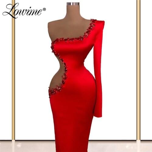 Lowime Customized Middle East Single Sleeve Evening Dresses Satin Mermaid Prom Dresses Arabic Weddings Party Gowns Vestido Festa