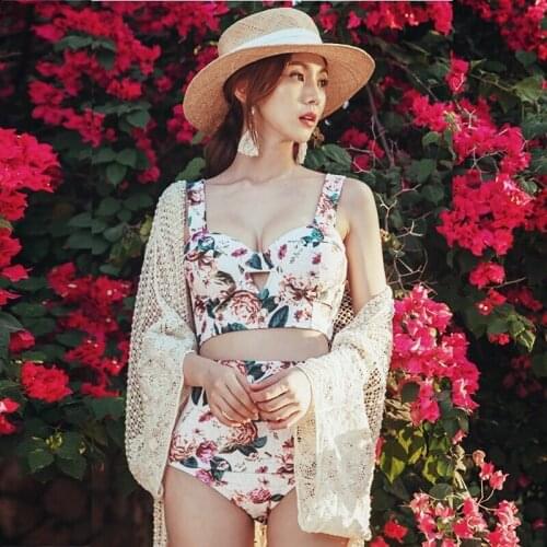 Girls Swimwear Swimming Suit For Women Swimsuit Separate Swimsuits Bikini Tankini Korea Retro Sexy High Waist Three Piece Size