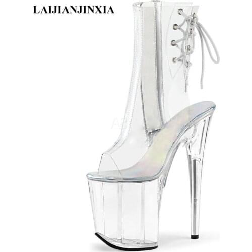 LAIJIANJINXIA New 20cm High Heels Fashion Shoes Lace-up Women Boots Sexy Ankle Boots Party Club Model Pole Dancing Shoes