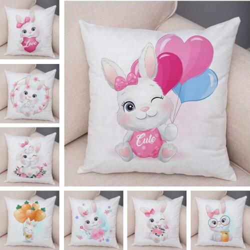 Lovely Cartoon Rabbit Pillow Case for Children Room Sofa Home Decor Cute Animal Print Cushion Cover Soft Plush Pillowcase 40x60