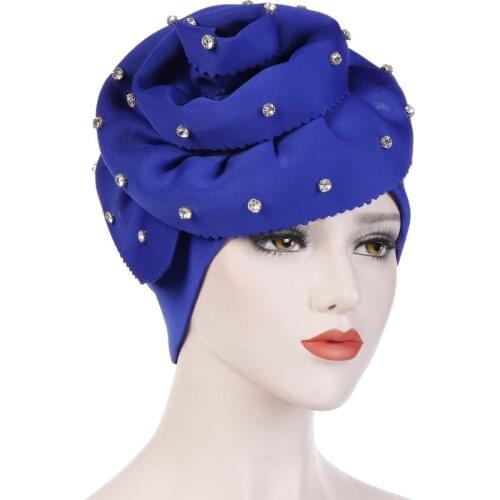 Fashion Muslim Women Big Flower Turban Hat Diamonds Hijab Head Wraps India Caps Ladies Headband Turbante Hair Loss Accessories