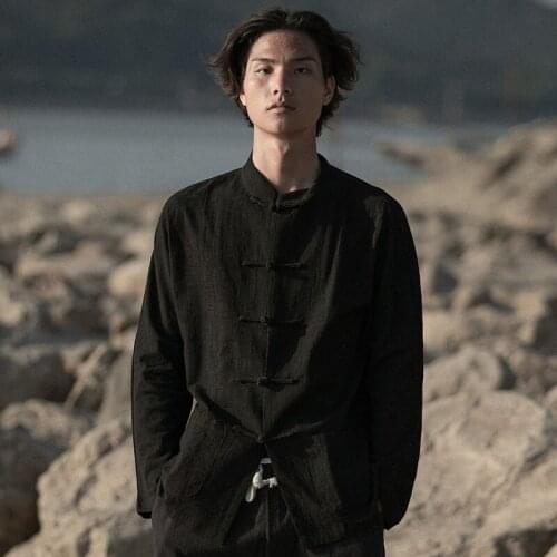 Men Clothes 2021 Cotton Linen Casual Shirts Man Long Sleeve Shirts Kung Fu Clothes Chinese MenS Tunic Tang Suit Hanfu 11994