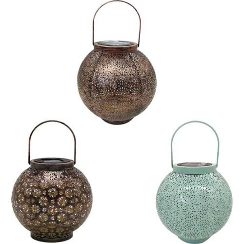 Retro Hanging Outdoor solar garden light Hollowed Out Shadow Lantern Metal solar powered Waterproof Landscape Lamp Balcony Garde