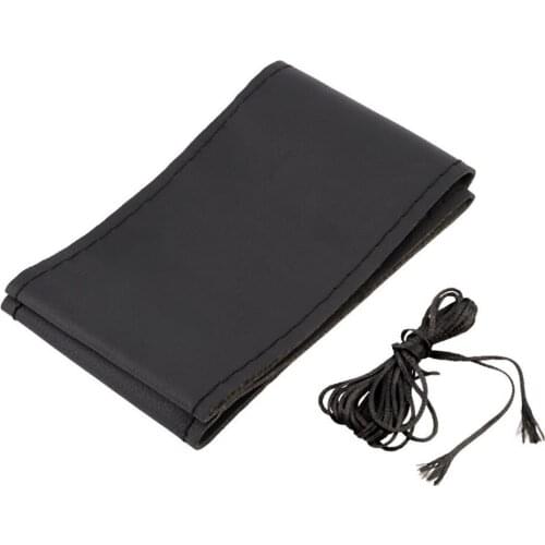 New 1Pcs Universal DIY Super Fiber Leather Car Steering Wheel Cover Case With Needle and Thread Black Super Fiber Leather