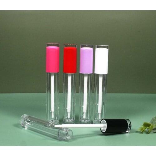 In Bulk 5ml New Nylon Brush Thick Wall Lipgloss Tube Cosmetic Transparent Plastic Red Purple Lip Gloss Packaging Container
