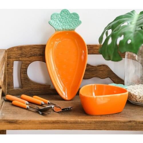 Novelty Cute Carrot Shape Ceramic Fruit Salad Plate Snack Dish Creative Breakfast Cereal Bowl Bread Dessert Plate