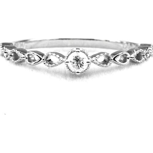 Art Nouveau Solid 10k White Gold Natural White Sapphire Women Engagement Wedding Ring Party Fine Jewelry