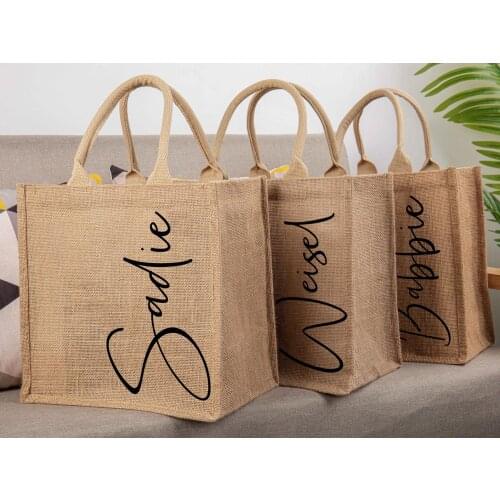 Personalized Burlap Tote Bag Wedding Favors Bridesmaid Gift Custom Jute Bag Beach Bag Mother of Bride Bridesmaid Proposal Bag