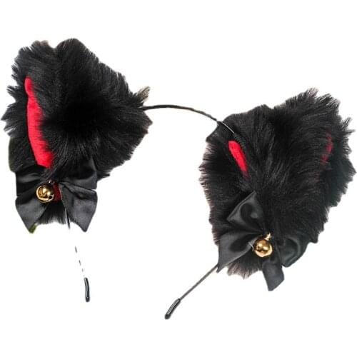 New Masquerade Halloween Cute Fox Cat Ears Plush Headband Lolita Cosplay Party Costume Bow Tie Bell Girls Anime Hair Accessories