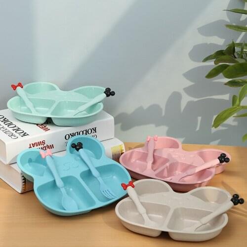 Wheat Straw Children Cartoon Tableware Set Baby Dinner Plate Feeding Dishes Toddler Training Bowl Spoon Fork for Kids With Box