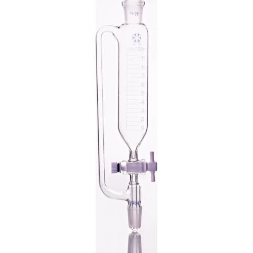 Separatory funnel constant pressure cylindrical shape,standard ground mouth.Capacity 100ml,Joint 19/26+19/26,PTFE switch valve