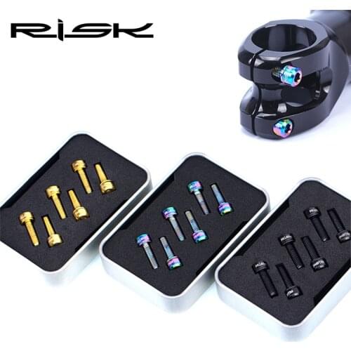 RISK 6pcs M5x18mm Ti Titanium road Bicycle Stem Bolt Mountain Bike Ultralight Stem Screw with Washers Gasket bicycle DIY parts