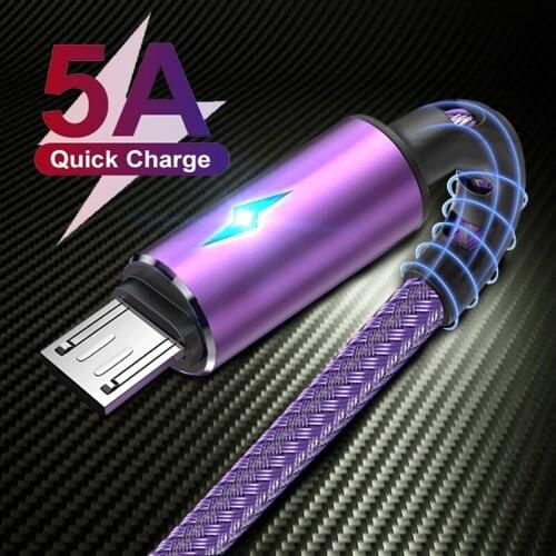 Type-C USB Cable 5A LED Charging Indicator Smartphone Quick Charge Data Wire For Xiaomi 11 Redmi Note 10 Samsung S21 Huawei P40