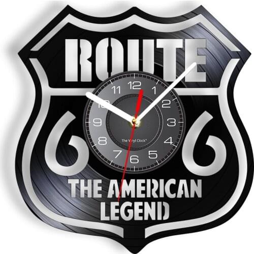 Route 66 Inspired Vinyl Wall Clock The American Legend USA HIghway Laser Cut Longplay Decorative Wall Watch Travelling Gifts