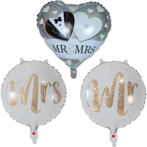 10pcs 18inch White Gold Glitter Print Mr&Mrs Foil Helium Balloons Bride Mariage Wedding Valentines Day Air Globos Supplies