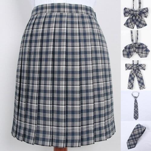 Japanese Korea School Dresses Ladies Plaid Pleated Skirt Student Jk Uniforms Women Sailor Suit Short Skirts For Girls Navy Blue