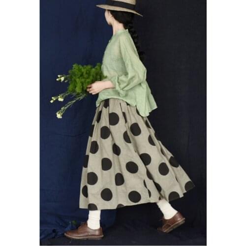 CHEKLarge skirt 2020 artistic Mori girl cotton Polka Dot dirty print dyed fried color