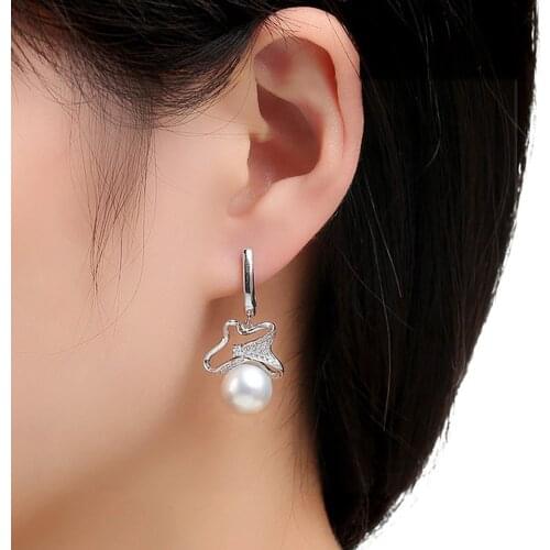 Sinya Original Brand new wedding natural freshwater pearl 925 sterling silver long sparkling fashion women jewelry drop earrings