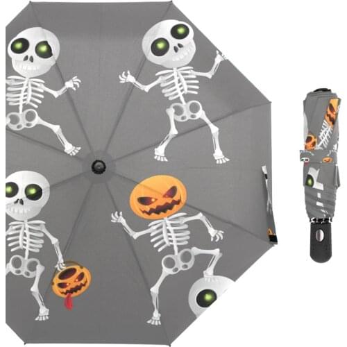 Happy Cartoon Skeletons Umbrella Fully Automatic Rain Umbrellas Skull Three Folidng Windproof Golf Umbrella for Men
