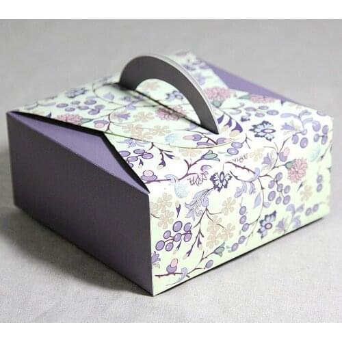 14cm x 14cm x 6.5cm Free shipping . purple handle Bake gift craft Cake Biscuit Cookies food packaging Box 200piece\lot