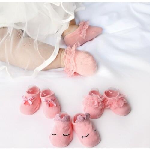 3 Pairs/lot Lace Princess Baby Socks Newborn Cotton Boys Girls Sock Toddler Dispensing Non-slip Socks Accessories Spring, Summer