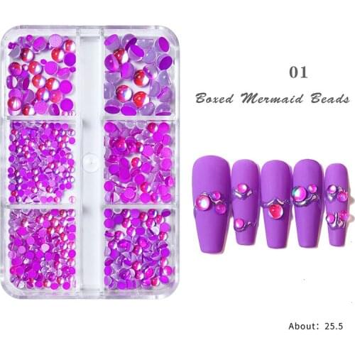 300 Pcs 3D Nail Art Decorations Rhinestones Mermaid beads Strass Shiny light-sensitive crystal glass beads Manicure Decoration