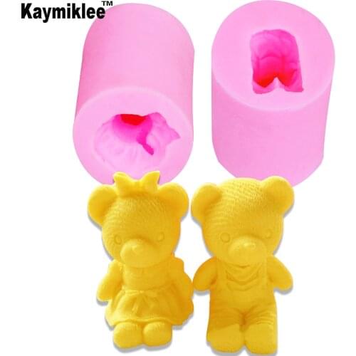 C176 Cute Bear Boy and Girl Silicone Soap Mold 3D Flexible Handmade Resin Craft Chocolate Candy Mould 2pcs/set