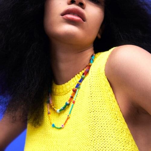 Za hand woven double layer colorful Beaded Flower Necklace exaggerates Bohemian beading clavicle chain