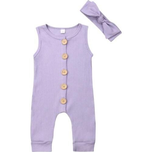 Baby Solid Romper Girl Boy Jumpsuit Newborn Clothes Infant Cotton Outfit Sleeveless Button Rompers Kitting Jumpsuit Kid Clothing