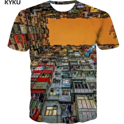 KYKU City T-shirt Men House Anime Clothes Colorful Tshirt Printed Short Sleeve Hip hop Cool Style Tops