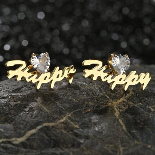 Diamond DIY Piercing Personalized Earrings Stud Custom Name Letter Girl Earrings Stainless Steel Birthday Gift Wedding Studs