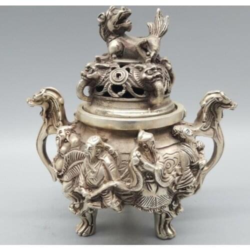 China White copper eight immortals Incense burner crafts statue
