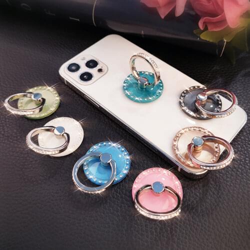Quicksand Bling Crystal Finger Ring Holder for For iPhone X 8 7 11 12 Pro Redmi Samsung Round Phone Table Holder Rotation Stand