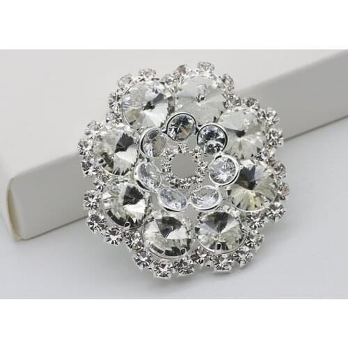 5.8cm Round Rhinestone Applique Silver Base Flower Sew on Rhinestone For Bridal Hair Dress Decoration DIY Garments