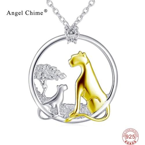Leopard Family Mother Child Women Pendant 925 Sterling Silver Charm Statement Necklace Beauty Classic Fashion Women Jewelry