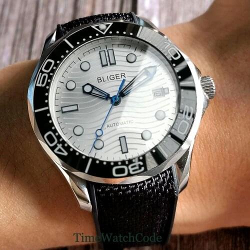 Automatic Watch For Men Japanese Genuine NH35A Miyota8215 Movement Date Sapphire Glass Rubber Strap Green Lume Ceramic Bezel