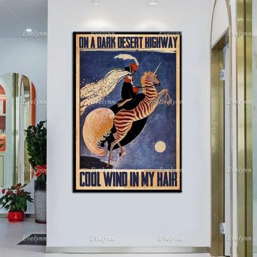 On ADark Desert HighwayCool Wind In My Hair,Musketeer Riding Horse Canvas Print, Mousquetaire And Zebra Wall Art,Vintage Poster