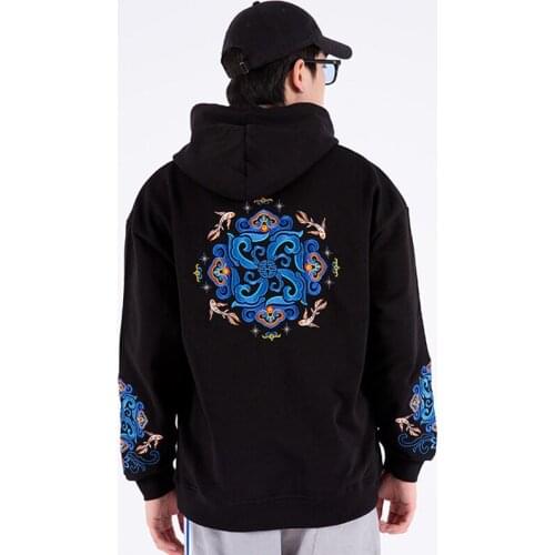 2021 Autumn and Winter New National Tide Embroidery Hoodie Mens Pullovers Large Size Pullover Coat National Tide All Match