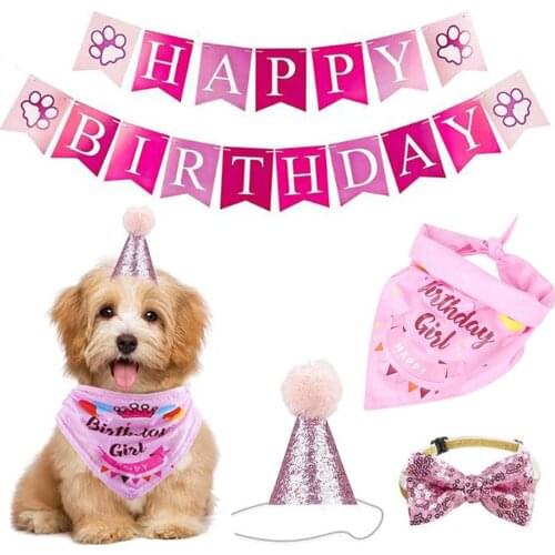 New Triangle Happy Birthday Banners Set Pet Birthday Party Theme Aluminum Foil Balloon Decoration For Home Dogs Cats Supplies