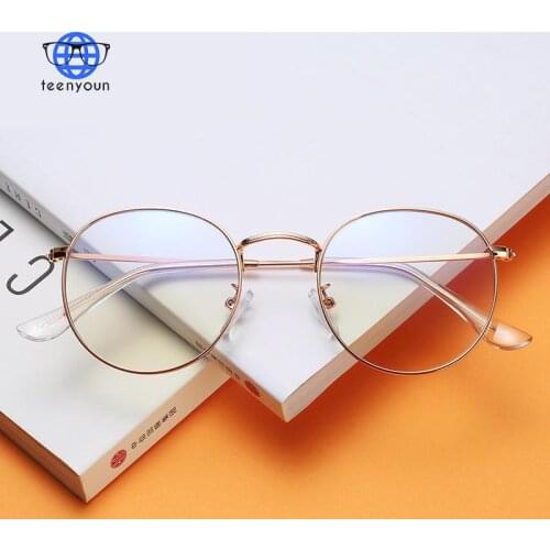 TEENYOUN 2021 Anti Blue Light Blocking Glasses Round Frame Women Eyeglasses Frame Gaming Vintage Men Spectacles Eyewear