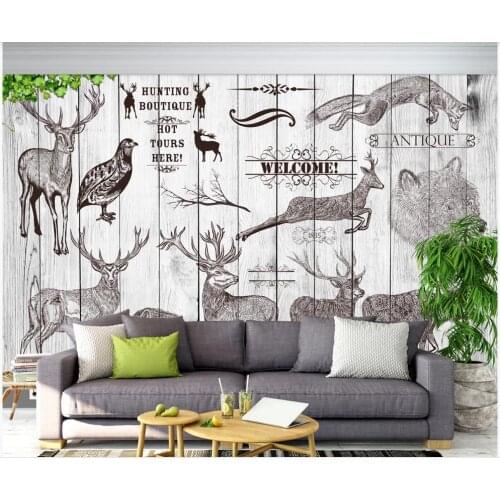 Custom photo wallpaper 3d mural wallpaper for walls 3 d European cartoon retro wooden animal deer background wall papers decor