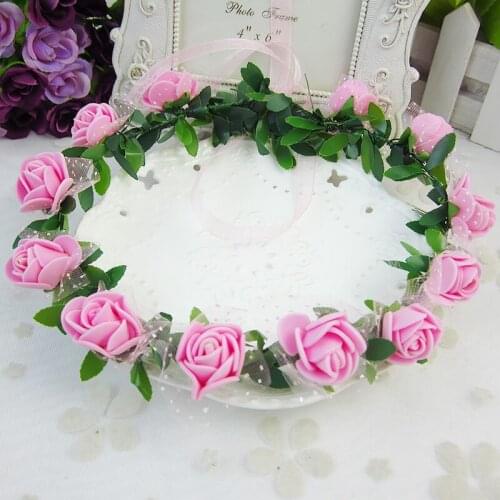 Fashion Bride Flower Crown Hair Band Wedding Rose Wreath Floral Headband Hairband For Women Birthday Party Headdress Accessories