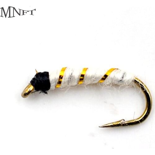 MNFT 10PCS 14# White Zebra Midge Fly Fishing Nymph Pupa Lures Wet Flies Trout Lure