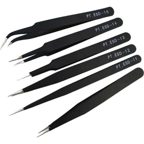 6PCS Professional Coated Precision Tweezer Antistatic Tweezers Stainless Steel Tweezers Non Magnetic wholesale D40