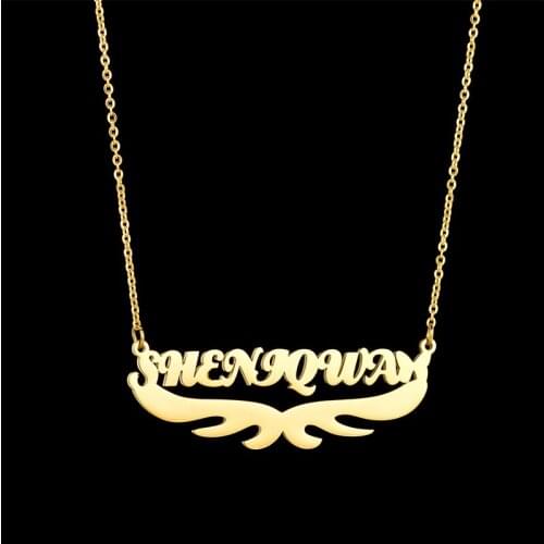 Raexrage Customized Name Angel Wings pendants Necklaces Stainless Steel Personalized Nameplate Necklace Drop shipping Wholsale