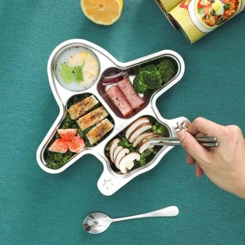 Stainless Steel Divided Plate Cute Cartoon Dinner Tray Lunch Container Kids Toddlers Babies Serving Platter for School