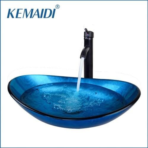 DE Bathroom Art Basin Hand-Paint Bathroom Glass Basin Vanity ORB Black Faucets Bathroom Tap Mixer Round Sink Faucet Bath Set