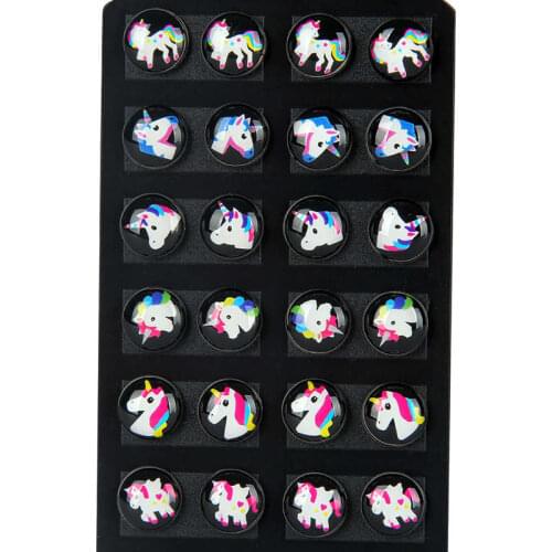 12 Pairs New Arrival Resin Unicorn Stud Earring Women Fashion Cute 8mm Jewelry Accessories Pendientes de mujer