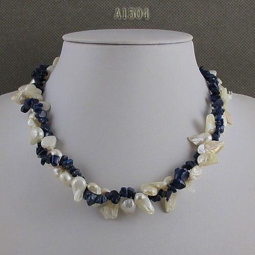 Unique Pearls jewellery Store,Blue Lapis White Color Baroque Real Freshwater Pearl Necklace,Charming Women Gift Jewelry