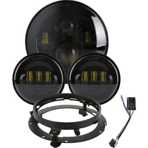 Motorcycle Black 7" LED Headlight+4.5" LED Fog Light for Road King, Road Glide, Street Glide and Electra Glide,Ultra Limited